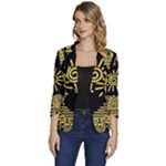 Maya Style Gold Linear Totem Icons Women s One-Button 3/4 Sleeve Short Jacket