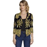 Maya Style Gold Linear Totem Icons Women s Casual 3/4 Sleeve Spring Jacket