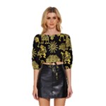 Maya Style Gold Linear Totem Icons Mid Sleeve Drawstring Hem Top