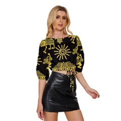 Mid Sleeve Drawstring Hem Top 