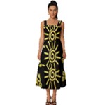 Maya Style Gold Linear Totem Icons Square Neckline Tiered Midi Dress