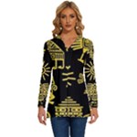 Maya Style Gold Linear Totem Icons Long Sleeve Drawstring Hooded Top