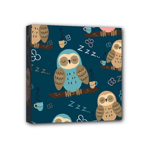 Seamless Pattern Owls Dreaming Mini Canvas 4  x 4  (Stretched) from ArtsNow.com
