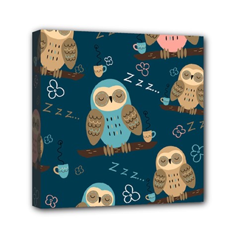 Seamless Pattern Owls Dreaming Mini Canvas 6  x 6  (Stretched) from ArtsNow.com
