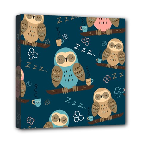 Seamless Pattern Owls Dreaming Mini Canvas 8  x 8  (Stretched) from ArtsNow.com