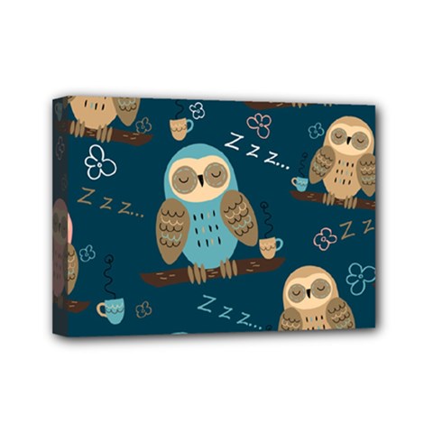 Seamless Pattern Owls Dreaming Mini Canvas 7  x 5  (Stretched) from ArtsNow.com