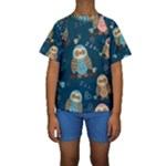 Seamless Pattern Owls Dreaming Kids  Short Sleeve Swimwear