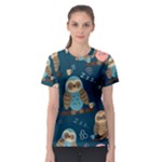 Seamless Pattern Owls Dreaming Women s Sport Mesh T-Shirt