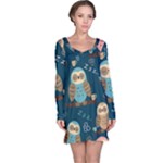Seamless Pattern Owls Dreaming Long Sleeve Nightdress