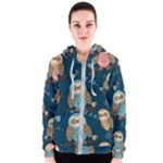 Seamless Pattern Owls Dreaming Women s Zipper Hoodie