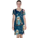 Seamless Pattern Owls Dreaming Short Sleeve Nightdress