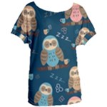 Seamless Pattern Owls Dreaming Women s Oversized T-Shirt