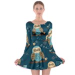 Seamless Pattern Owls Dreaming Long Sleeve Skater Dress