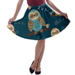 Seamless Pattern Owls Dreaming A-line Skater Skirt