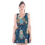 Seamless Pattern Owls Dreaming Scoop Neck Skater Dress