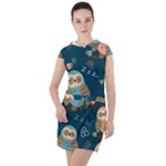 Seamless Pattern Owls Dreaming Drawstring Hooded Dress