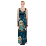 Seamless Pattern Owls Dreaming Thigh Split Maxi Dress