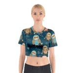 Seamless Pattern Owls Dreaming Cotton Crop Top