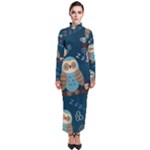 Seamless Pattern Owls Dreaming Turtleneck Maxi Dress