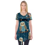 Seamless Pattern Owls Dreaming Short Sleeve Tunic 