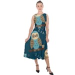 Seamless Pattern Owls Dreaming Midi Tie-Back Chiffon Dress