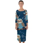 Seamless Pattern Owls Dreaming Quarter Sleeve Midi Bodycon Dress