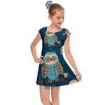Seamless Pattern Owls Dreaming Kids  Cap Sleeve Dress