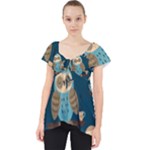 Seamless Pattern Owls Dreaming Lace Front Dolly Top