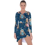 Seamless Pattern Owls Dreaming Asymmetric Cut-Out Shift Dress