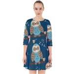 Seamless Pattern Owls Dreaming Smock Dress