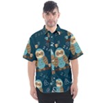 Seamless Pattern Owls Dreaming Men s Short Sleeve Shirt