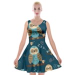 Seamless Pattern Owls Dreaming Velvet Skater Dress