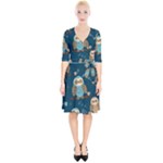 Seamless Pattern Owls Dreaming Wrap Up Cocktail Dress