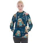 Seamless Pattern Owls Dreaming Women s Hooded Pullover