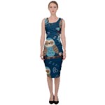 Seamless Pattern Owls Dreaming Sleeveless Pencil Dress