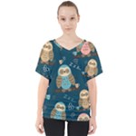 Seamless Pattern Owls Dreaming V-Neck Dolman Drape Top