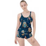 Seamless Pattern Owls Dreaming Boyleg Tankini Set 
