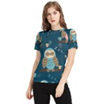 Seamless Pattern Owls Dreaming Women s Short Sleeve Rash Guard