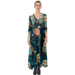 Seamless Pattern Owls Dreaming Button Up Boho Maxi Dress