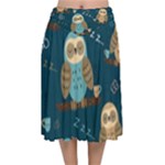 Seamless Pattern Owls Dreaming Velvet Flared Midi Skirt