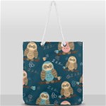 Seamless Pattern Owls Dreaming Full Print Rope Handle Tote (Large)