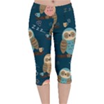 Seamless Pattern Owls Dreaming Velvet Capri Leggings 