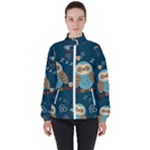 Seamless Pattern Owls Dreaming Women s High Neck Windbreaker