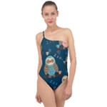Seamless Pattern Owls Dreaming Classic One Shoulder Swimsuit
