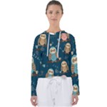 Seamless Pattern Owls Dreaming Women s Slouchy Sweat