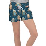 Seamless Pattern Owls Dreaming Women s Velour Lounge Shorts