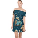 Seamless Pattern Owls Dreaming Off Shoulder Chiffon Dress