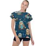 Seamless Pattern Owls Dreaming Ruffle Collar Chiffon Blouse