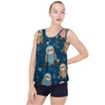 Seamless Pattern Owls Dreaming Bubble Hem Chiffon Tank Top
