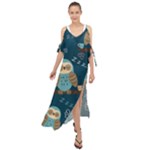 Seamless Pattern Owls Dreaming Maxi Chiffon Cover Up Dress